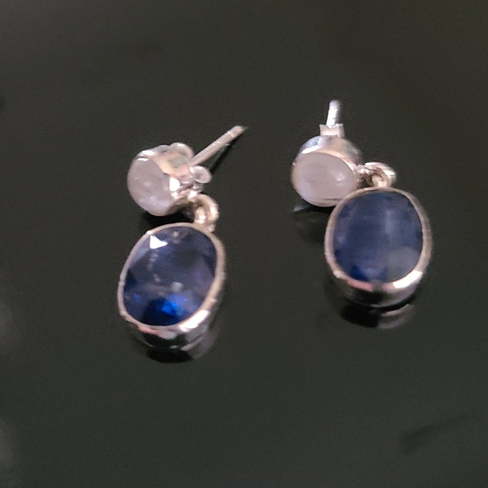 Kyanite and Moonstone Gemstone Dangle Earrings Sterling Silver - Picture 8 of 8